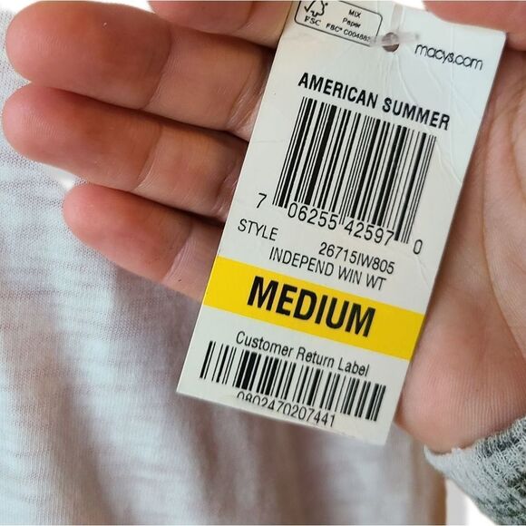 Nwt Macy's Style & Co white brown space dye tunic tee black embroidered tassel m - Picture 3 of 5